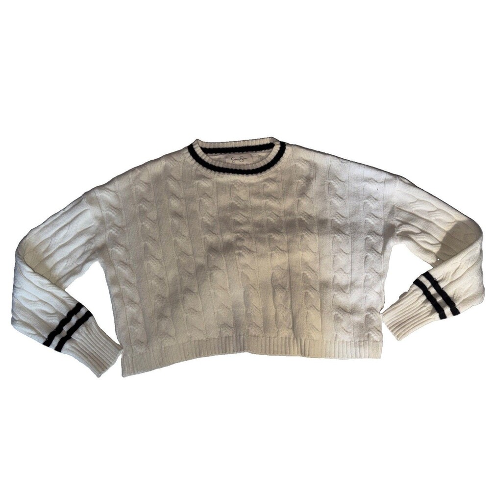 XS Jessica Simpson Crop Sweater Cream Navy Chunky Acadamia Preppy Tennis Y2k